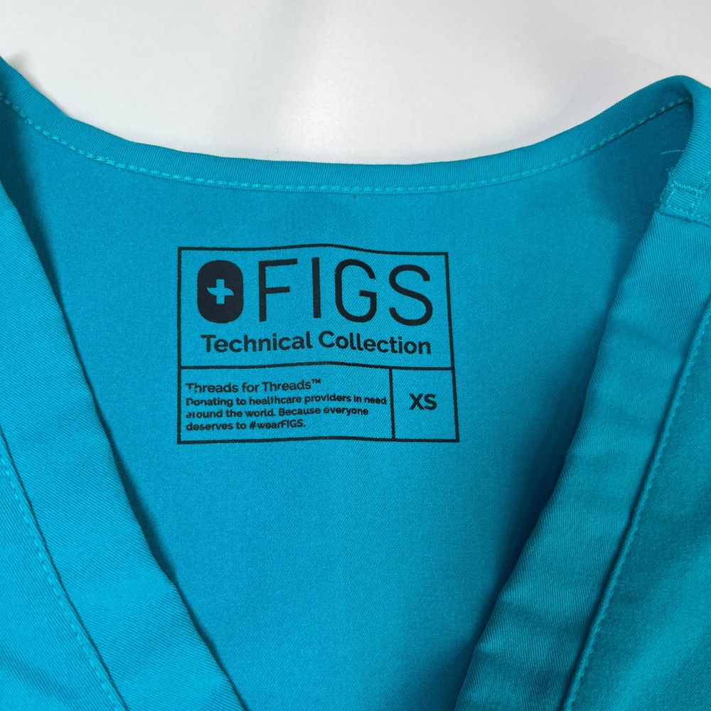 FIGS Catarina One-Pocket Scrub Top Women XS Teal V-Neck Short Sleeve Technical - Picture 3 of 7